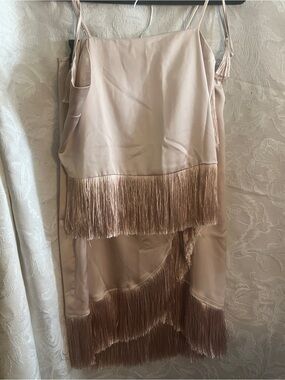 Fringe Hem Satin Camisole in Blush